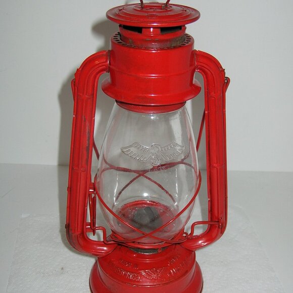 Vtg Wingedwheel No. 500 Red Kerosene Oil Lantern Lamp ORIGINAL GLOBE Japan 12" D - Picture 1 of 8